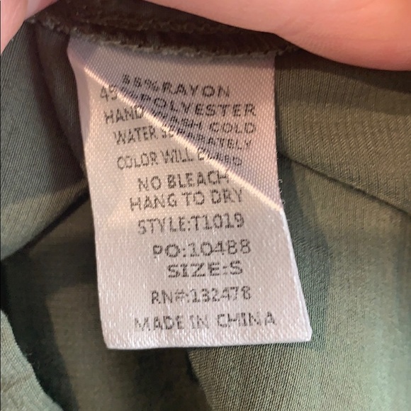 Green Button Up Blouse with waist cinch tie - Picture 9 of 9